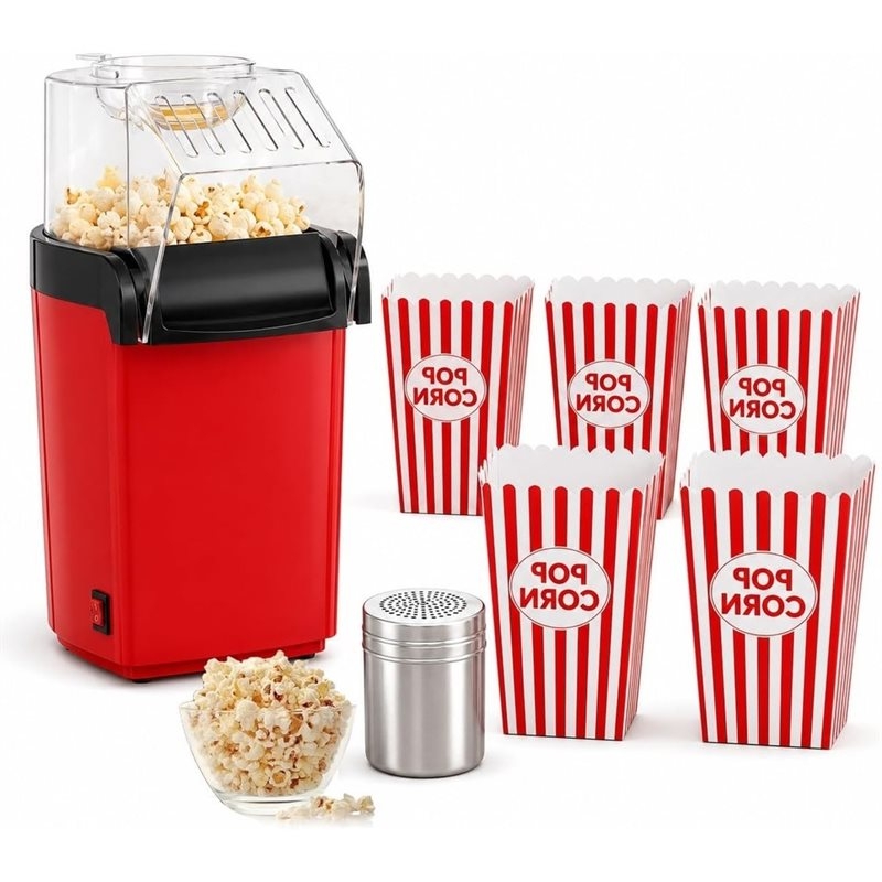 Air Popcorn Maker - A74X-Heißluft-Popcornmaschine mit 5 Popcornbehältern & Gewürzstreuer