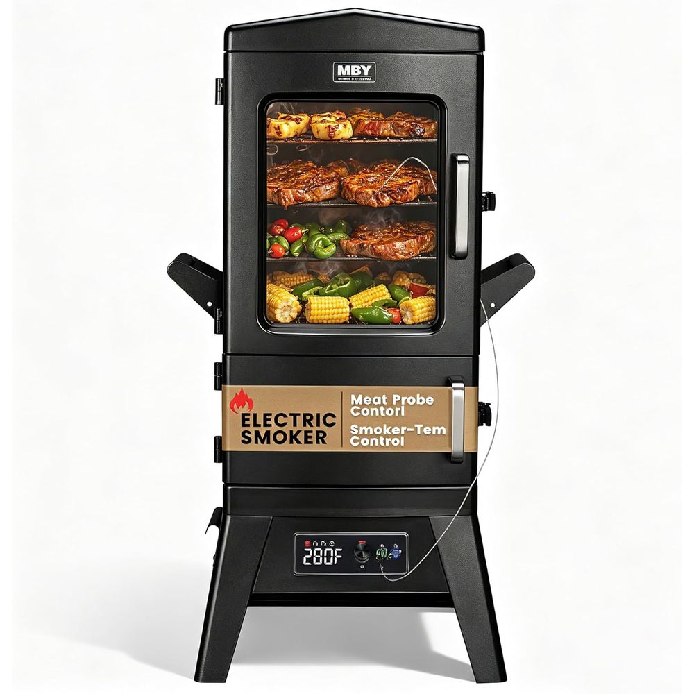 Electric Smoker Bbq - Großer elektrischer BBQ-Smoker mit Abdeckung, LED-Anzeige,